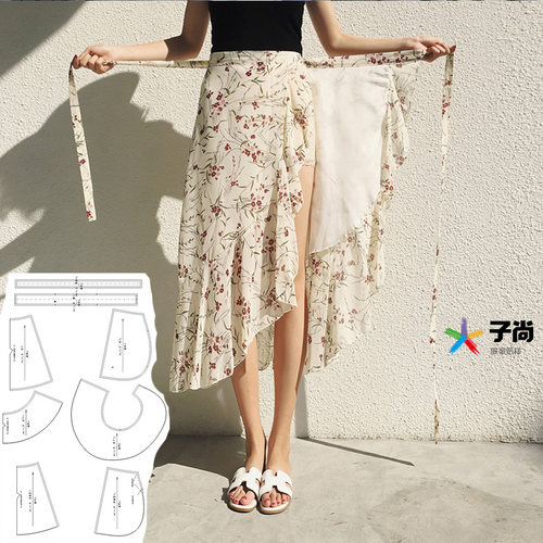 夏季系带一片式半身裙 1:1实物服装纸样剪图缝纫纸样板图衣服图纸