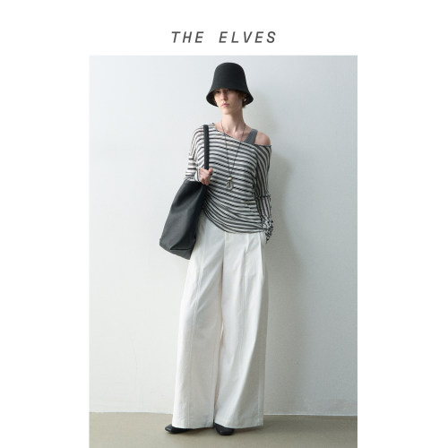 THE ELVES设计感结构分割高腰半松紧腰显瘦休闲裤阔腿裤直筒裤U11