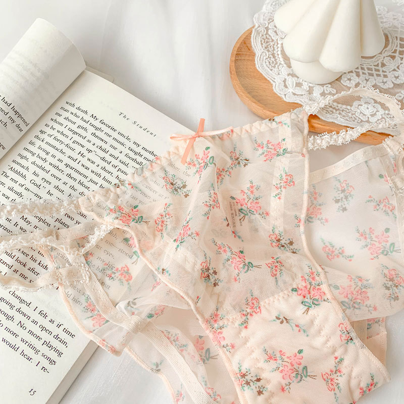 田园风蕾丝内裤女生性感高颜值纯欲低腰透明印花三角裤头碎花