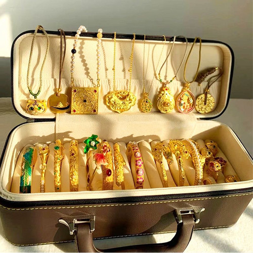 手镯收纳盒15位翡翠玉镯收纳多位大容量家用便携手提箱高档手镯箱