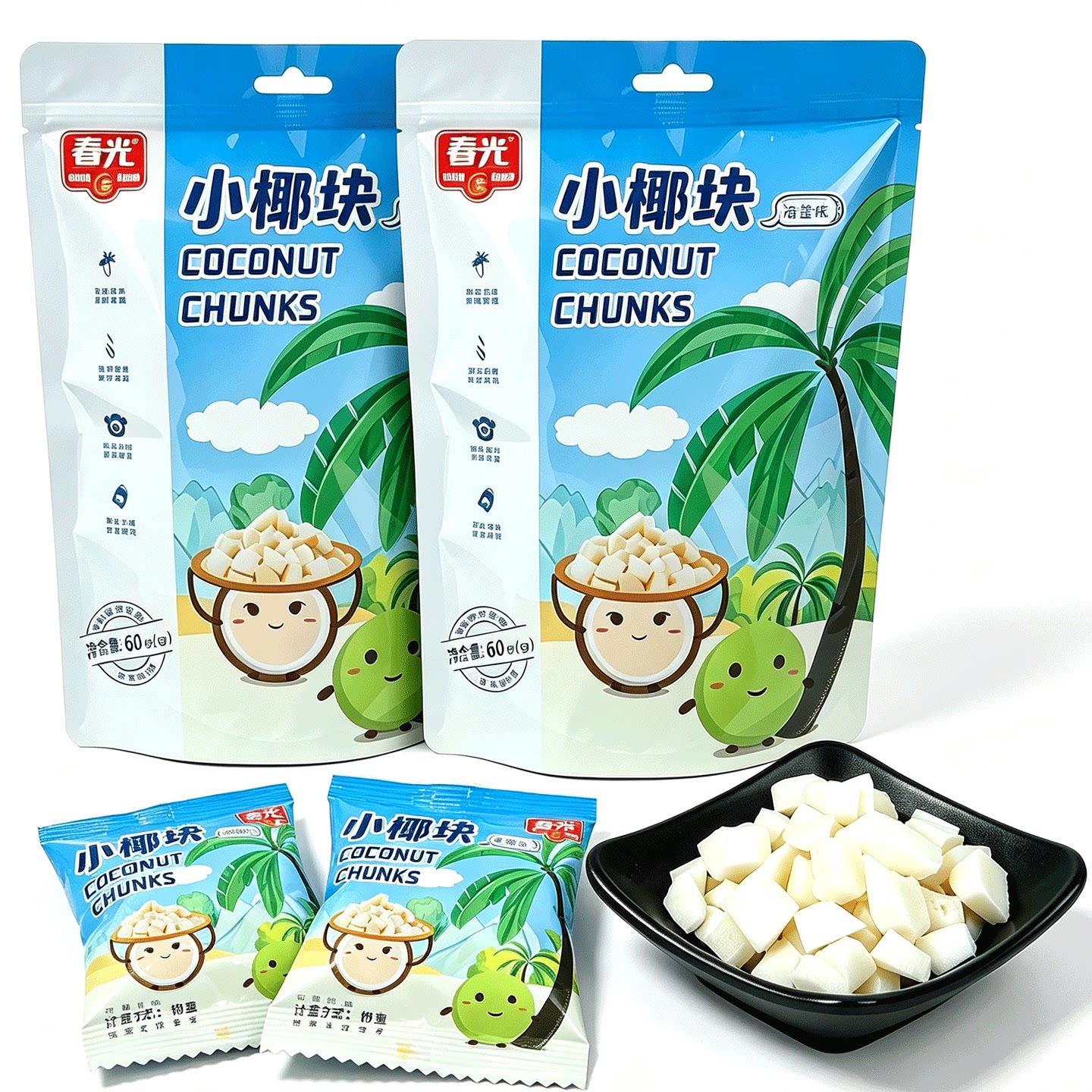 春光海盐味小椰块 原味椰子脆片 海南特产 休闲椰味零食香脆果干