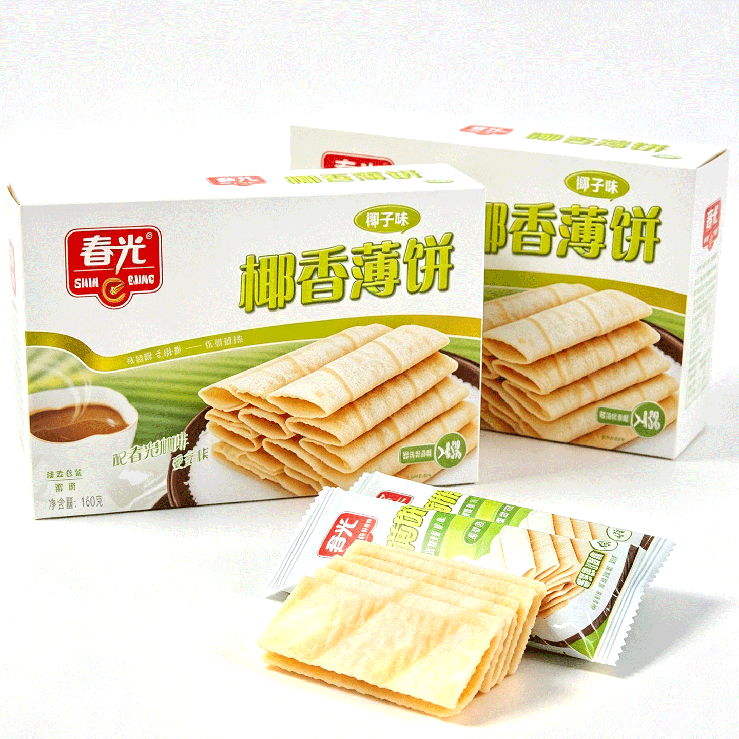 海南特产 春光椰香薄饼椰子味150g*2盒 薄脆饼干独立小包零食