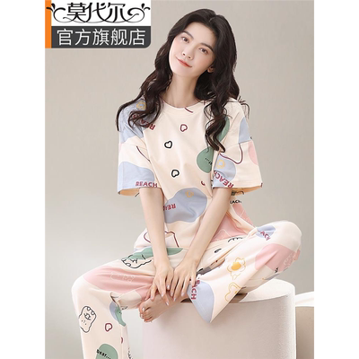 睡衣女夏季纯棉短袖2025新款甜美系莫代尔女士春秋薄款家居服套装