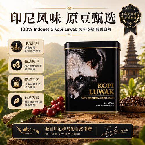 印尼猫屎咖啡豆麝香猫发酵原豆100g罐装低酸醇厚手冲现磨黑咖啡