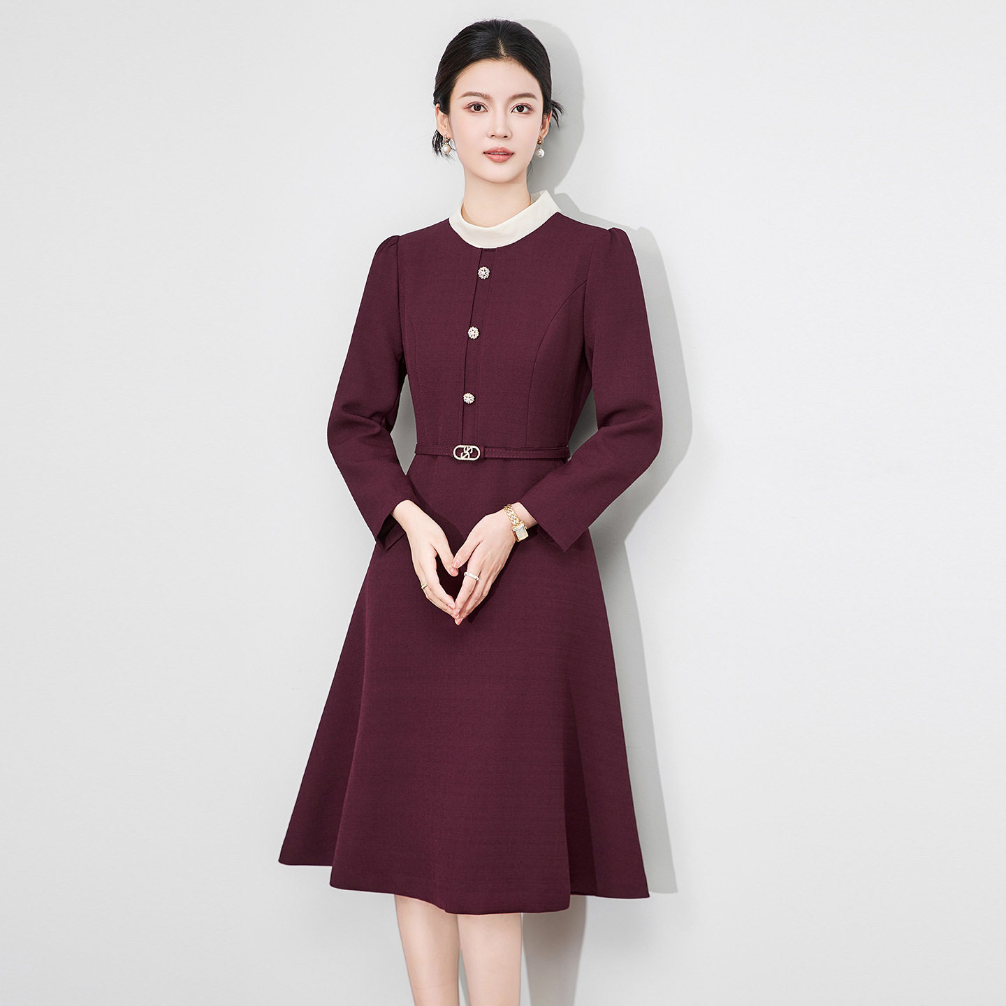 2513405-南油高品正式场合宴会礼服收腰连衣裙秋冬新款修身A摆女