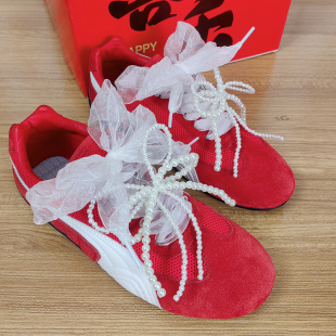 饰珍珠鞋 野象鞋 蕾丝芭蕾风diy装 白丝带德训鞋 扣 带适用彪马赛车鞋