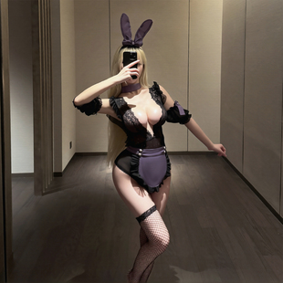 主仆之夜 qqny 性感深V蕾丝网纱诱惑兔女郎连体衣透视围裙女佣套装