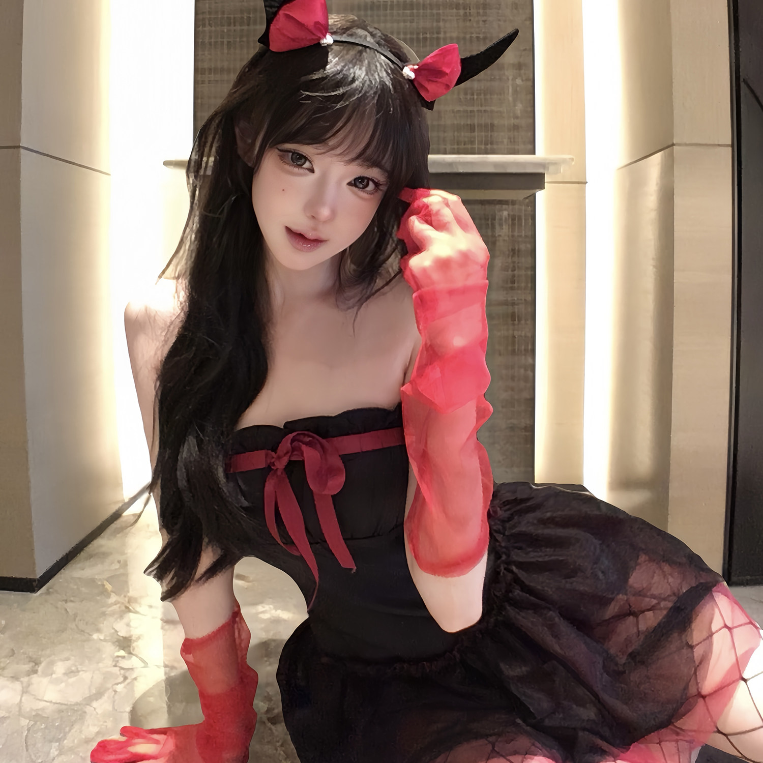惹火*新年装蝴蝶结抹胸吊带裙女