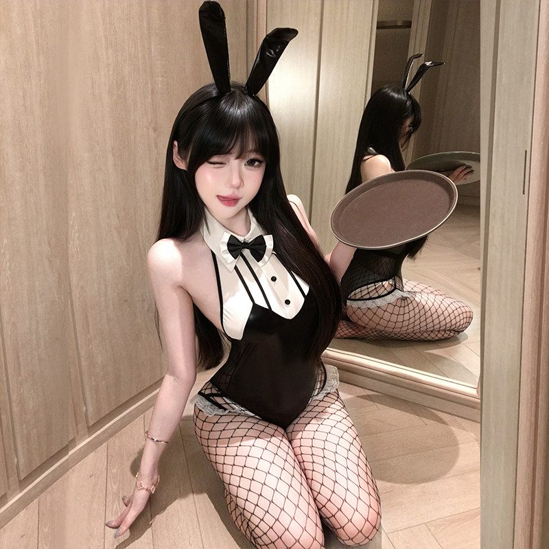 黑胶兔娘*性感俏皮可爱兔女郎制服cosplay甜辣御姐修身连体衣套装