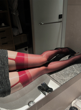 性感红色吊带袜油光丝里丝可外穿丝袜纯欲风开档连裤袜夜店酒吧女