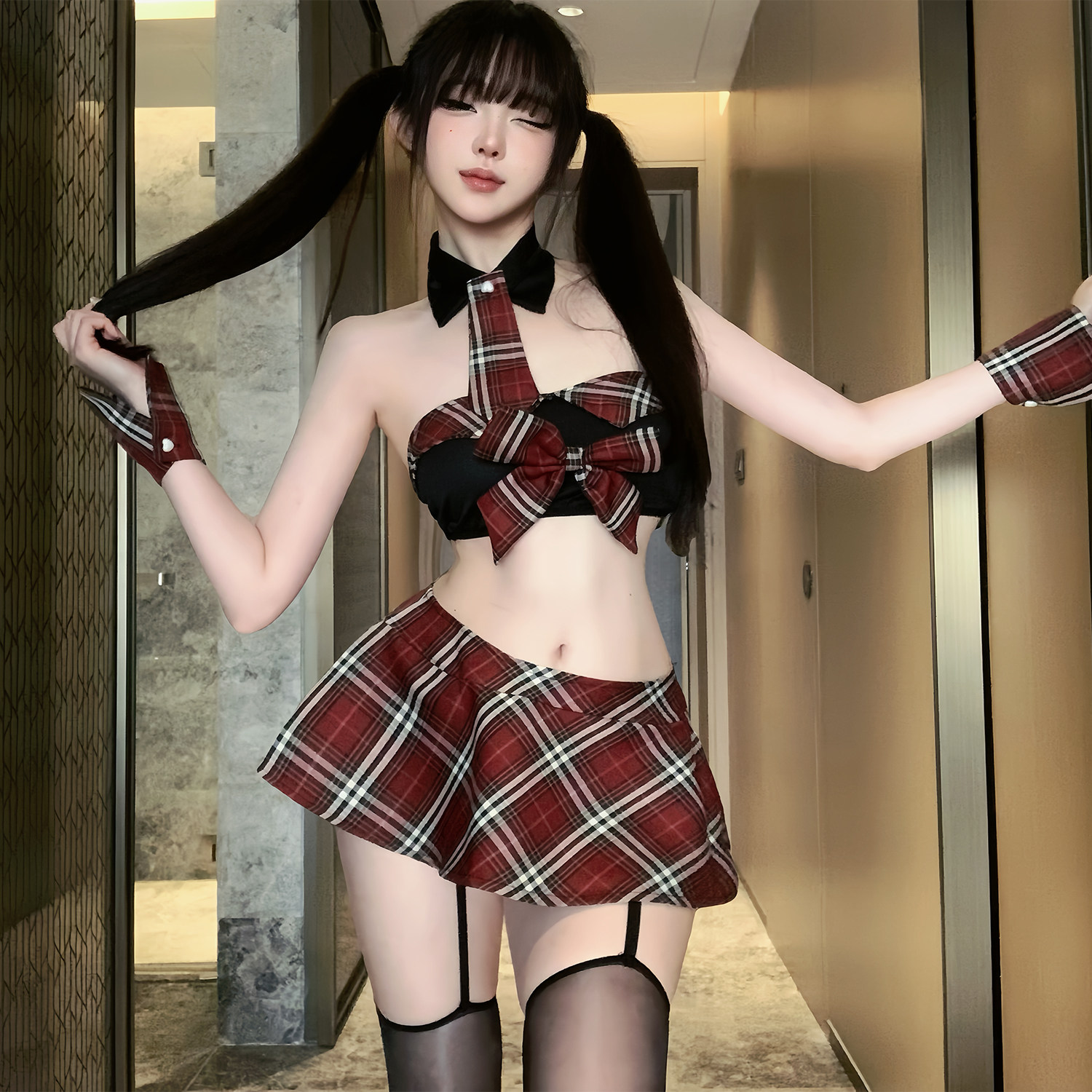 和我约会叭~性感JK制服绯红格子学院风禁欲系睡衣百褶裙内衣套装,女士内衣/男士内衣/家居服,睡裙,淘宝优惠券,粉丝福利购,淘宝优惠卷