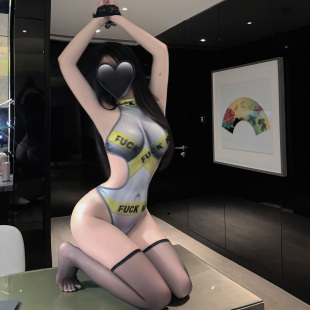 危险游戏 印花性感弹力禁欲大尺度紧身泳衣 欧美风束缚连体衣新款