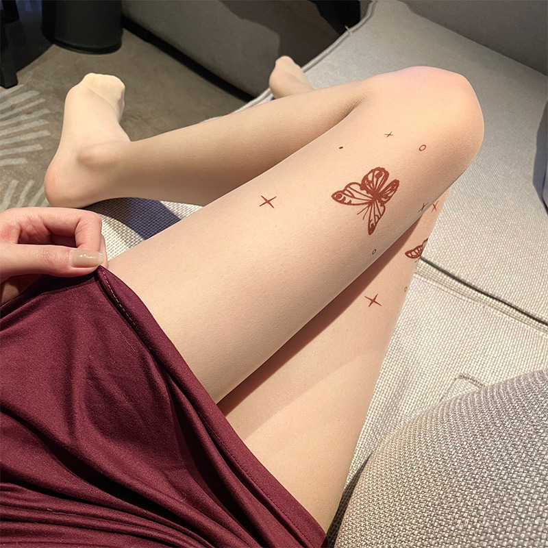 蝴蝶印花肤色连体丝袜性感超薄款