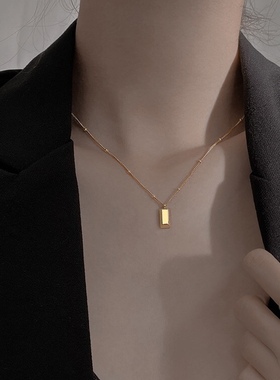s999纯银项链一夜暴富小金砖小金条欧美小众简约吊坠颈链锁骨链