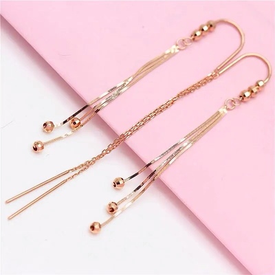 纯银999玫瑰金流苏圆珠耳线韩版气质时尚百搭长款耳坠耳饰品女士