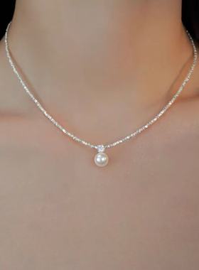 王妃款简约碎银子项链S999纯银施家珍珠项链高级520礼物送女友