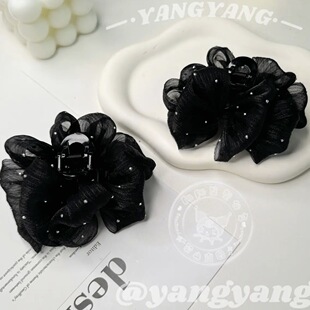 简约气质黑色满天星泡泡纱7cm抓夹发饰