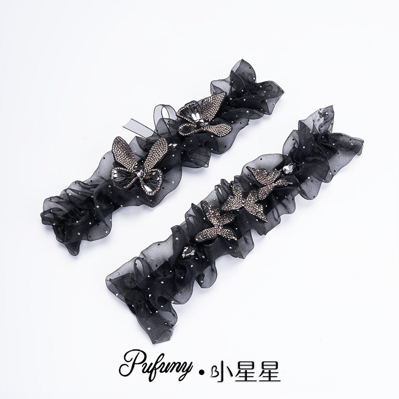 网纱蝴蝶结褶皱啪啪圈 丸子头懒人扎发蓬松氛围感网纱高颅顶发卡