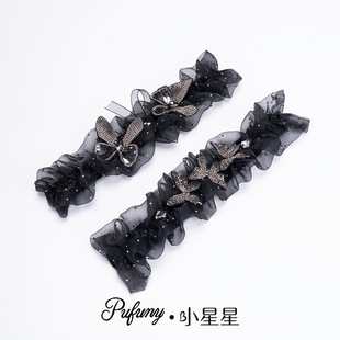 网纱蝴蝶结褶皱啪啪圈 丸子头懒人扎发蓬松氛围感网纱高颅顶发卡