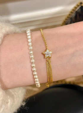 v金高版本不掉色复古高级美拉德风五角星推拉手链设计感叠戴手饰