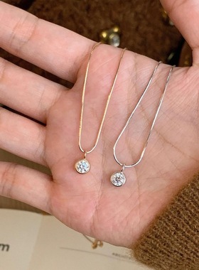 真金电镀v金材质设计泡泡钻单钻蛇骨项链女百搭叠戴精致锁骨链