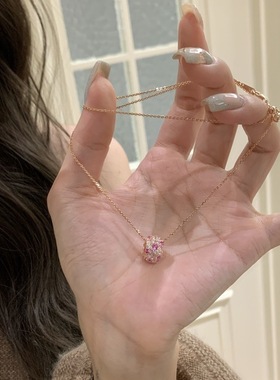 v金材质不掉色玫瑰庄园满钻路路通项链别致吊坠气质款高级锁骨链