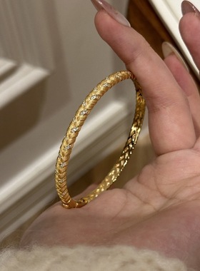 v金材质不掉色意大利拉丝麦穗编织手环镶钻轻奢精致新中式手镯