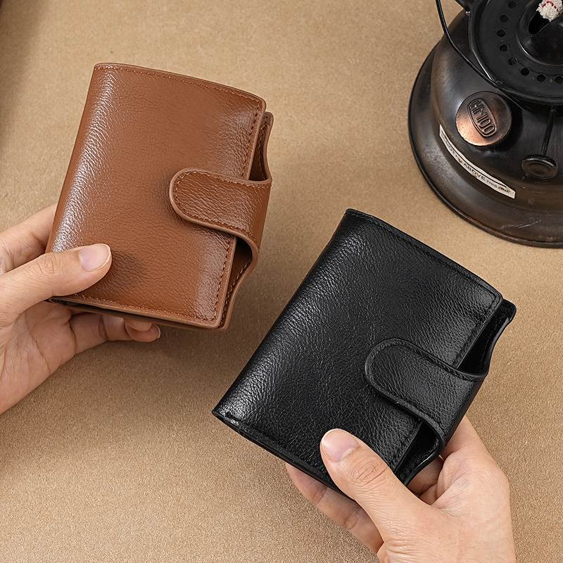 新款软皮钱包高级商务男士大容量自动弹出卡包零钱包防消磁银行卡