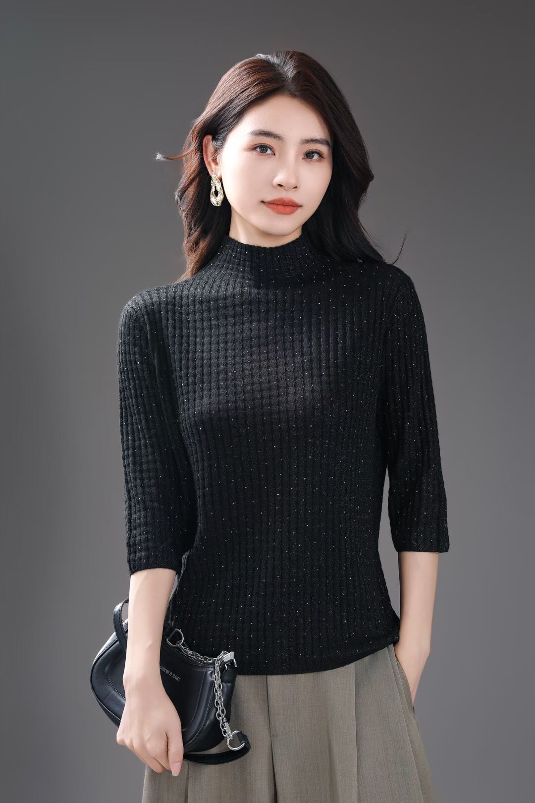 2026秋冬新款中袖针织衫上衣宽松时尚修身女短款百搭修身打底小衫