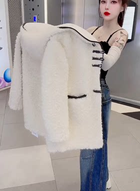 秋冬新款加厚保暖羊羔绒时尚洋气女韩版宽松上衣休闲中长款外套