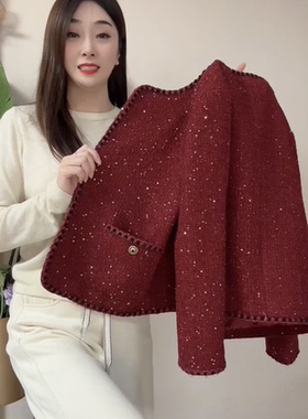 2026春秋新款时尚显瘦保暖毛呢外套女洋气大码宽松上衣短款夹克