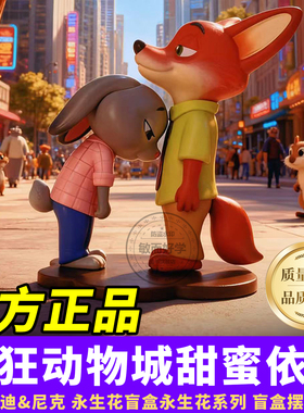 疯狂动物城盲盒手办系列永生花迪士尼联名花花朱迪尼克甜蜜依靠2