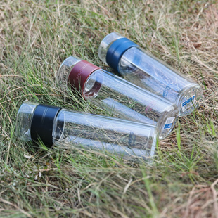 哈尔斯双层玻璃杯水晶杯办公室水杯男过滤泡茶杯子300ML送杯刷