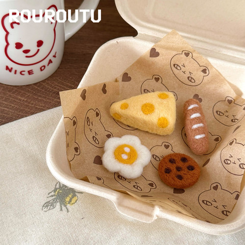 【成品】肉肉兔手作芝士奶酪曲奇荷包蛋法棍羊毛毡胸针发夹小饰品