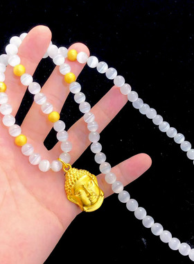 沙金佛头猫眼石佛项链男女镀金