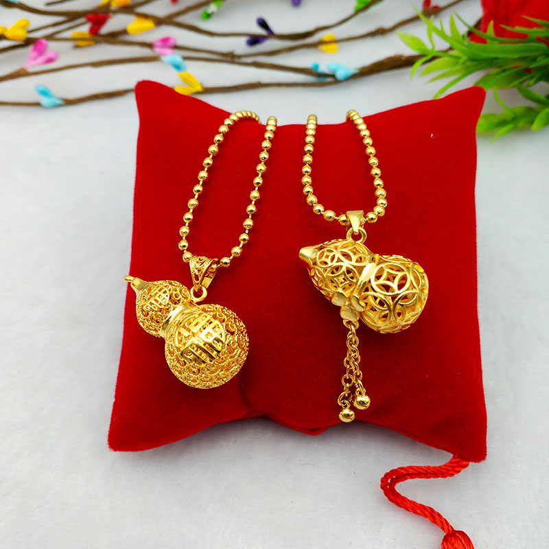 仿越南沙金项链女招财纳福镀金葫芦吊坠圆珠链仿黄金饰品久不掉色
