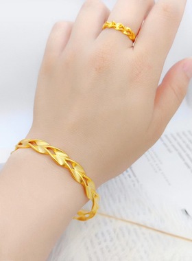 欧美风女黄铜镀金麻花麦穗手镯子