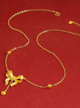 锁骨链沙金蝴蝶结项链手链套装女