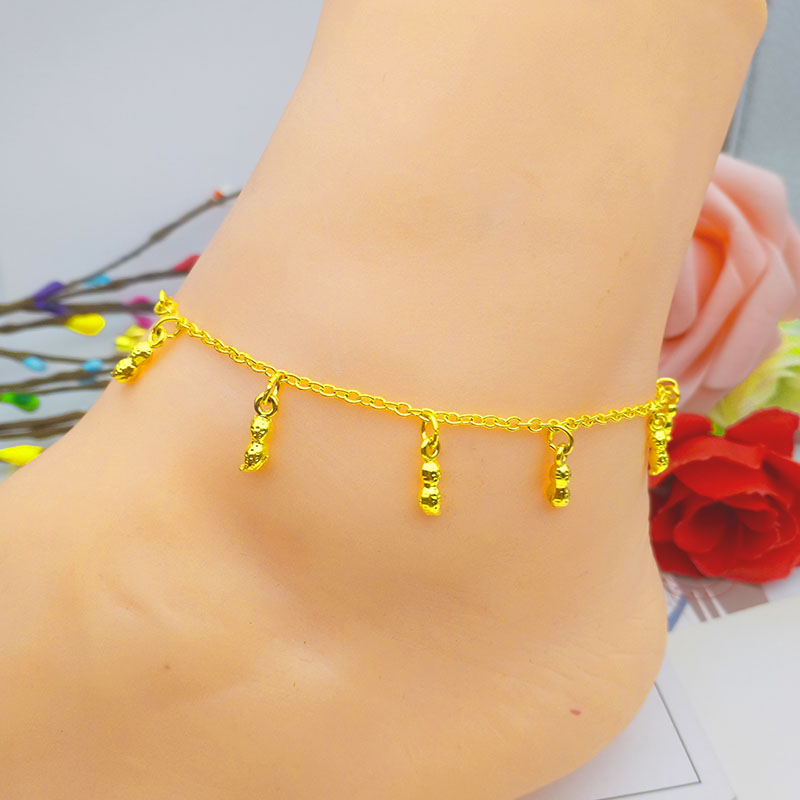 新款百搭越南沙金镀金花生爱心脚链女欧币金转运珠脚链仿黄金饰品