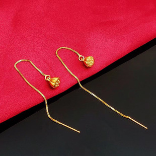 新款越南沙金耳环长款 欧币仿黄金色镀金磨砂莲蓬耳线 不掉色饰品