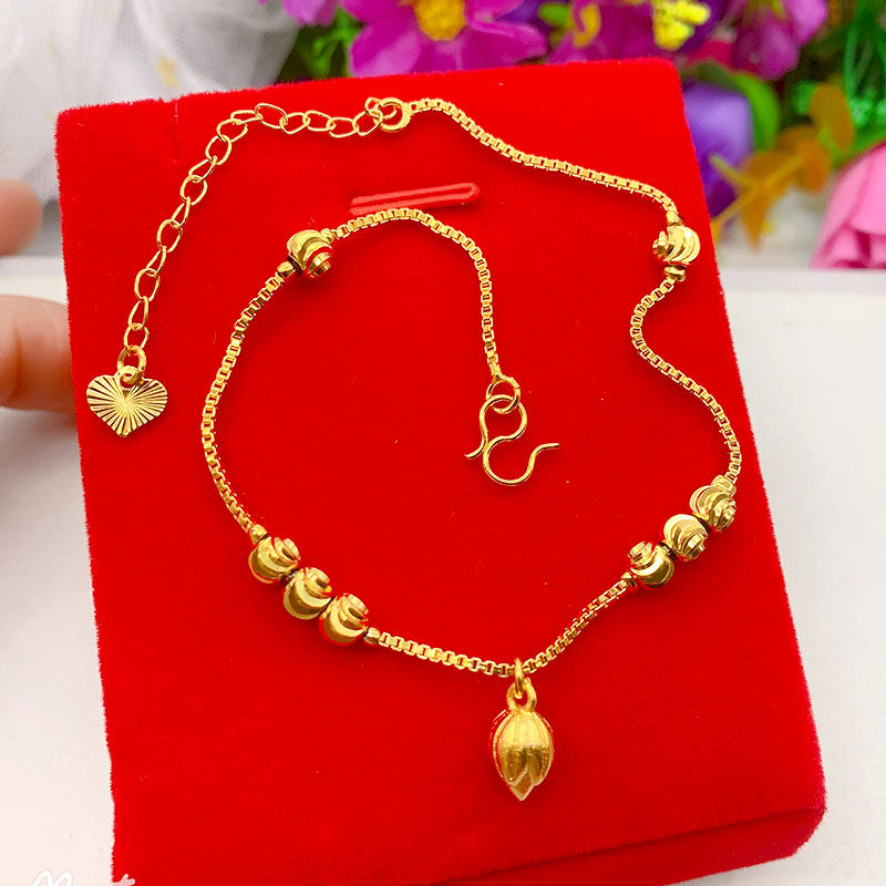 新款越南沙金脚链女新款转运珠两世欢莲花脚链个性百搭潮人脚饰