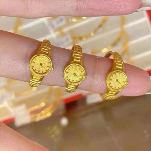 非黄金铜镀金戒指情人节礼物520时钟表盘活口情侣对戒男女告白