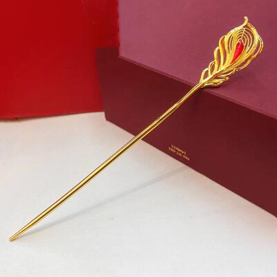 新款越南沙金发簪女葫芦金簪汉服古装古典流苏羽毛如意簪子发饰