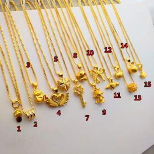 越南沙金项链女锁骨链镀24k黄金色首饰小蛮腰吊坠转运珠久不掉色