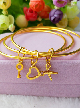 沙金福袋手镯女镀金三圈剪刀爱心