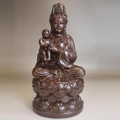 实木雕观音摆件大号黑檀木质坐莲送子观世音菩萨神像供奉家用佛像