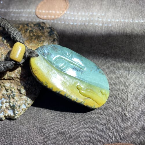 河磨玉吊坠佛脸段树林三色料悟道吊坠精品