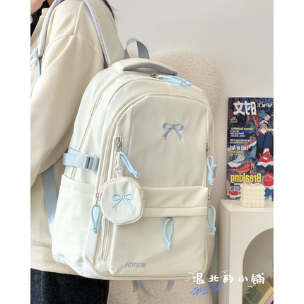 蝴蝶结小清新学院风双肩包女初高中学生大容量书包多隔层校园背包