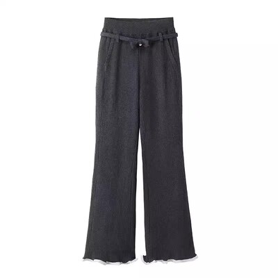 针织休闲松弛感高腰抽绳微喇裤