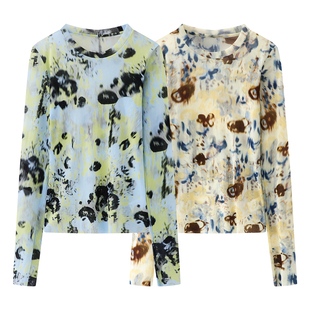 显瘦打底衫 CHAONING休闲风长袖 修身 新款 花卉印花T恤女2026春季